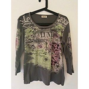 Jamee J Women's La Lune Chenille Crewneck Sleeve Casual Shirt Cotton